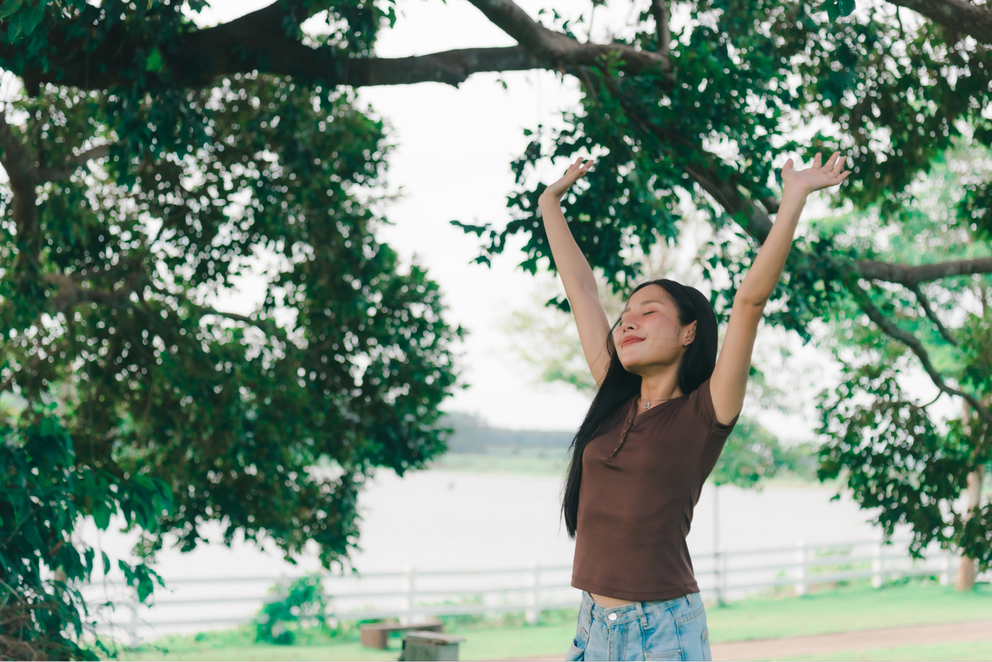 Woman enjoying the change in weather without suffering from fall allergy symptoms.